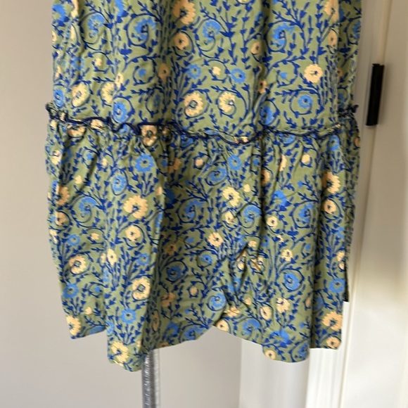 Anthropologie Penrose Tiered Tunic Dress GUACAMOLE Green Blue Puff Sleeve Sz XSP - Picture 11 of 14